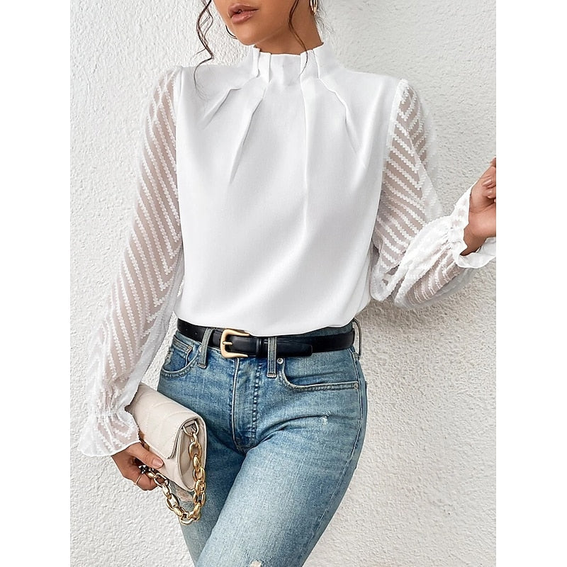 Blouse plissée à manches transparentes à chevrons — Amielle Paris