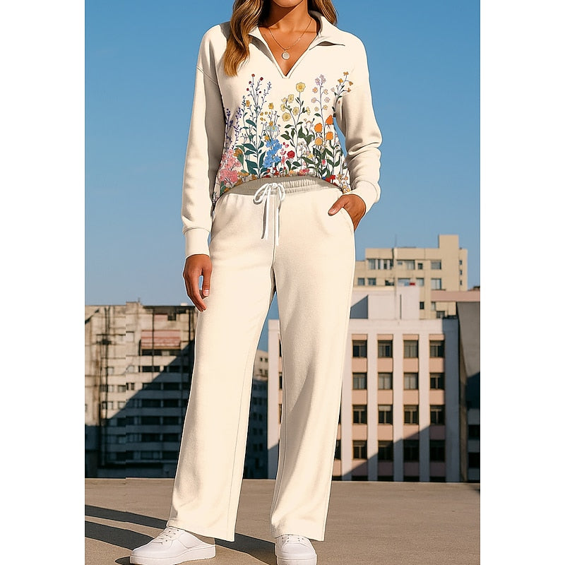 Ensemble fleuri avec haut à col et pantalon — Amielle Paris