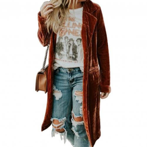 Ingrid — Manteau long ouvert en velours — Amielle Paris