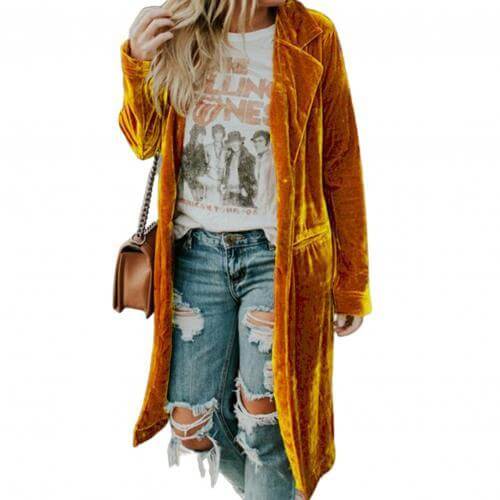 Ingrid — Manteau long ouvert en velours — Amielle Paris