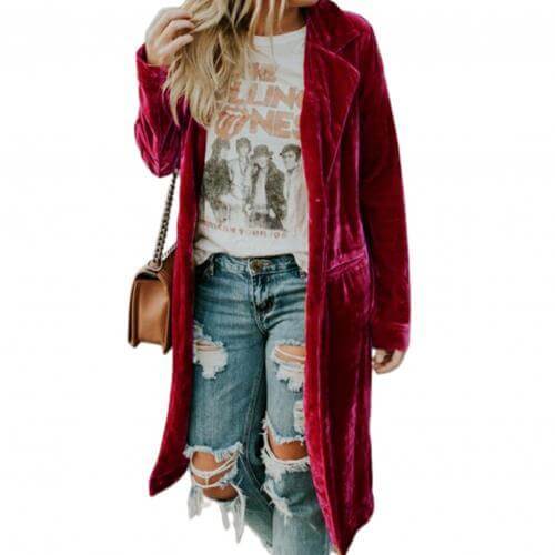 Ingrid — Manteau long ouvert en velours — Amielle Paris