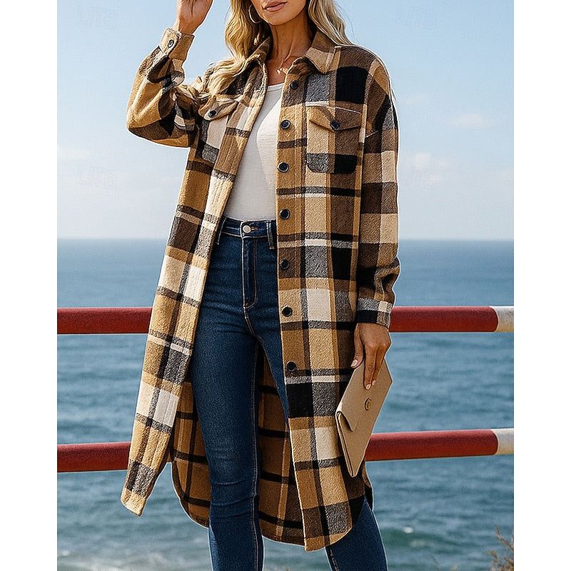 Manteau long à carreaux esprit surchemise — Amielle Paris
