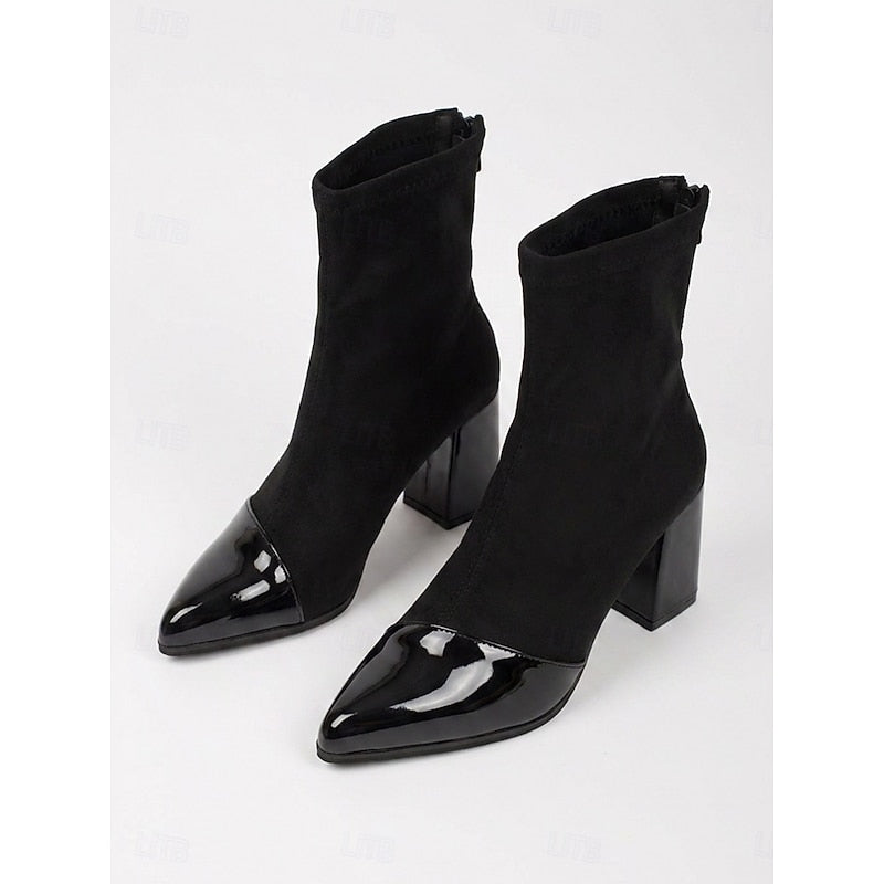 Bottines aspect daim à bout verni et talon bloc — Amielle Paris