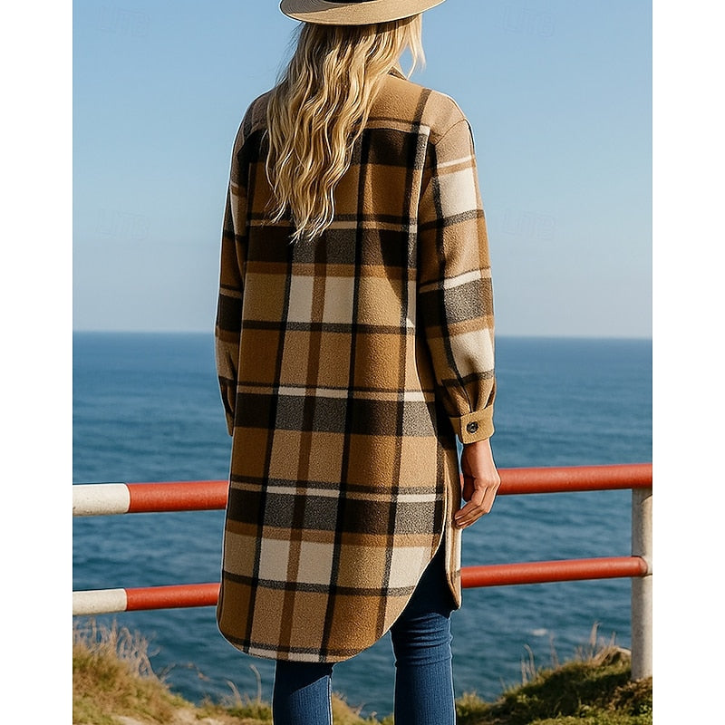 Manteau long à carreaux esprit surchemise — Amielle Paris