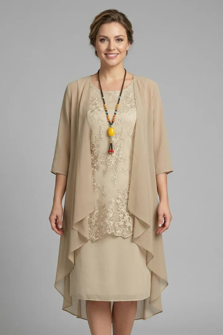 Ensemble robe en dentelle et veste en mousseline — Amielle Paris