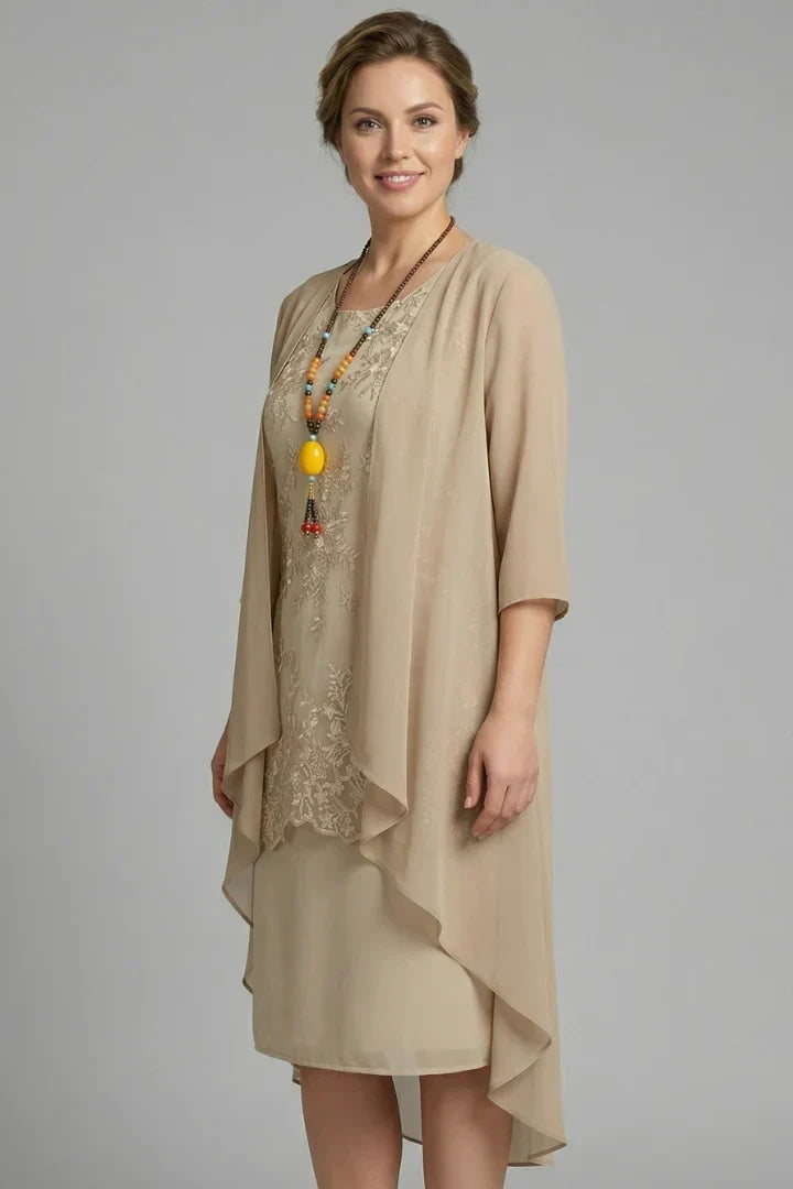 Ensemble robe en dentelle et veste en mousseline — Amielle Paris
