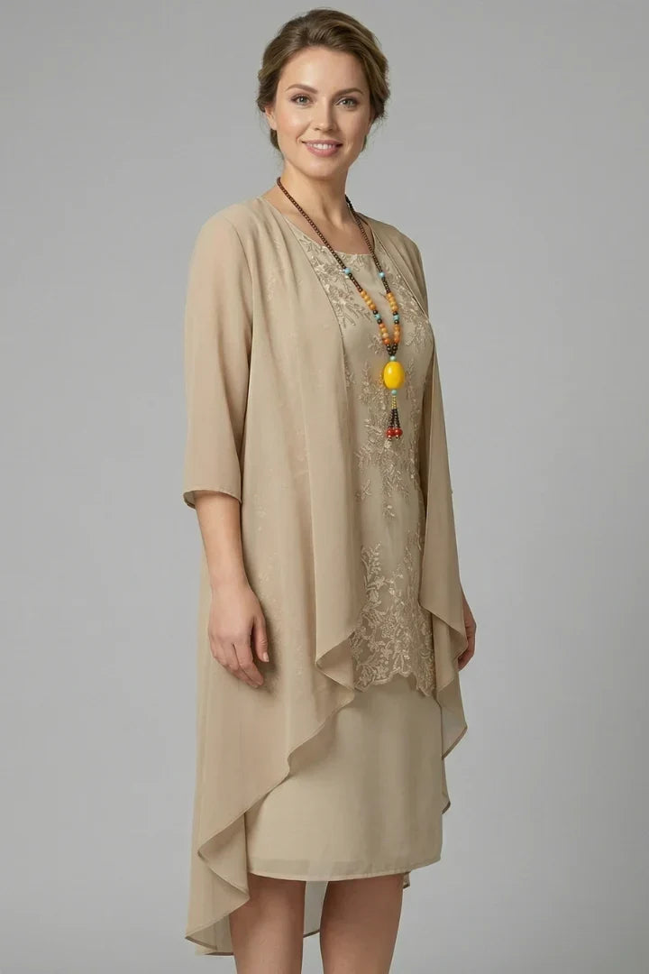 Ensemble robe en dentelle et veste en mousseline — Amielle Paris
