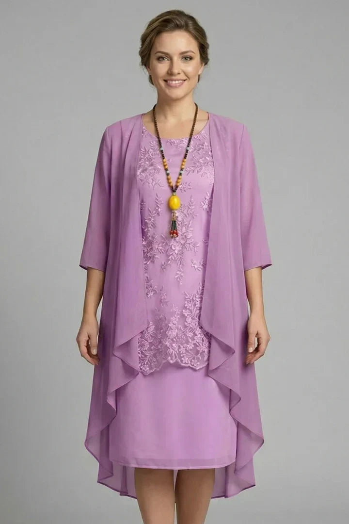 Ensemble robe en dentelle et veste en mousseline — Amielle Paris