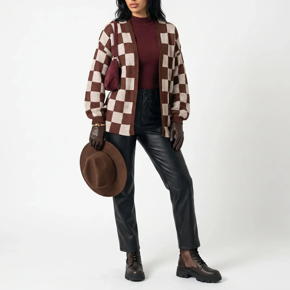 Cardigan ample en maille à damier — Amielle Paris
