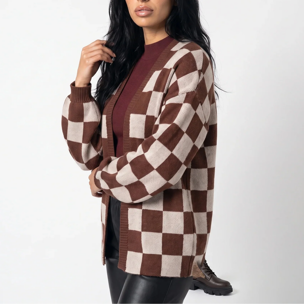 Cardigan ample en maille à damier — Amielle Paris