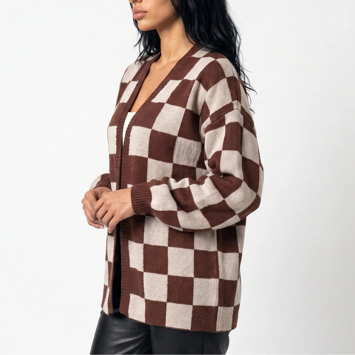 Cardigan ample en maille à damier — Amielle Paris