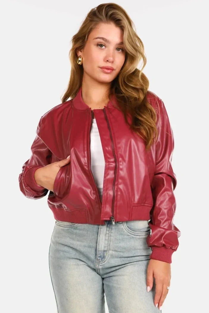 Blouson aspect cuir à col côtelé — Amielle Paris