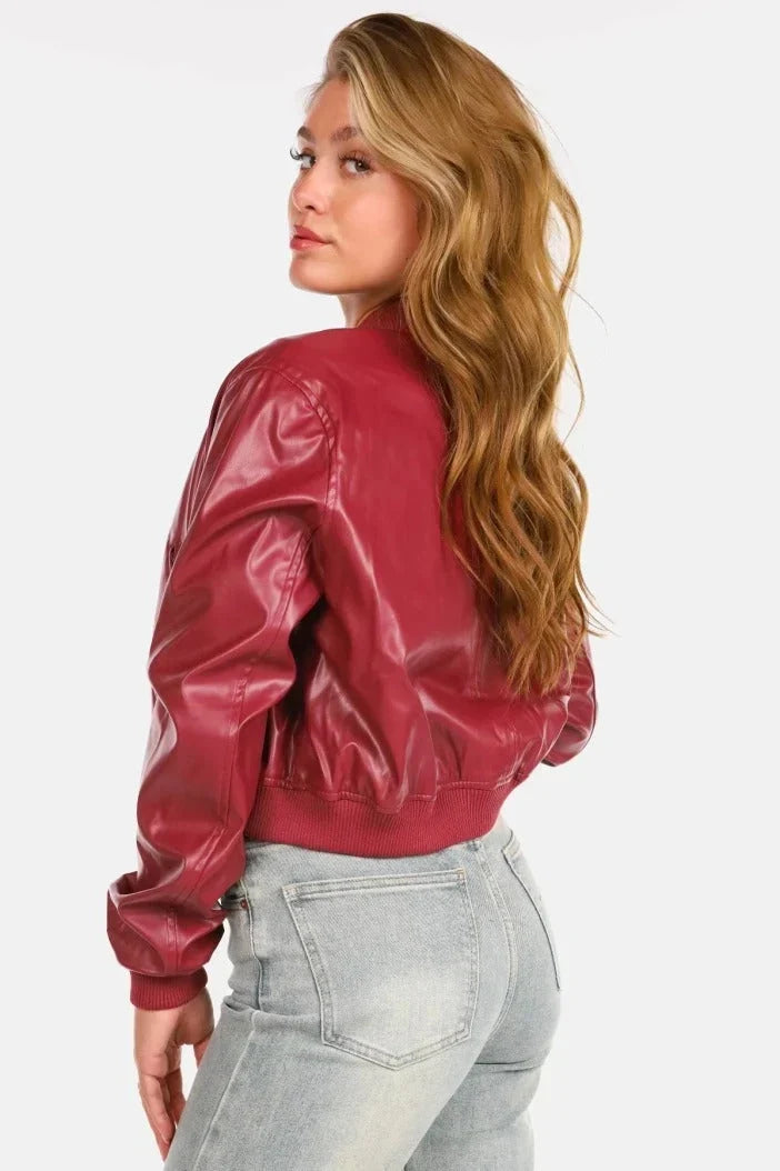 Blouson aspect cuir à col côtelé — Amielle Paris
