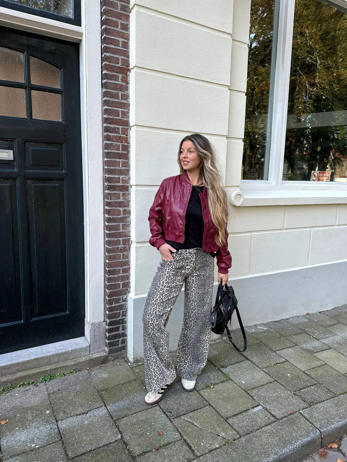 Blouson aspect cuir à col côtelé — Amielle Paris