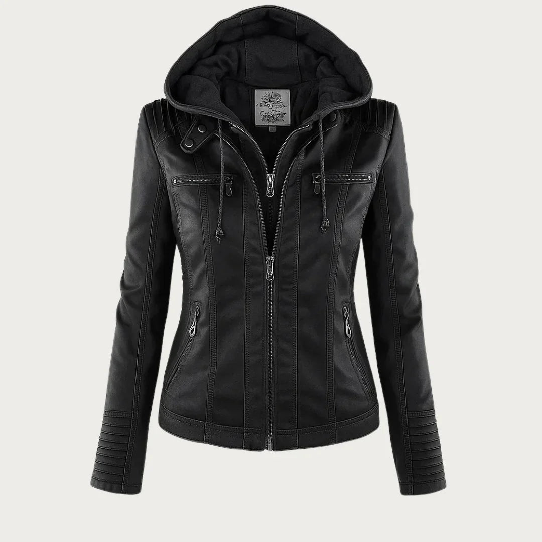 Veste de motard à capuche et poignets côtelés — Amielle Paris