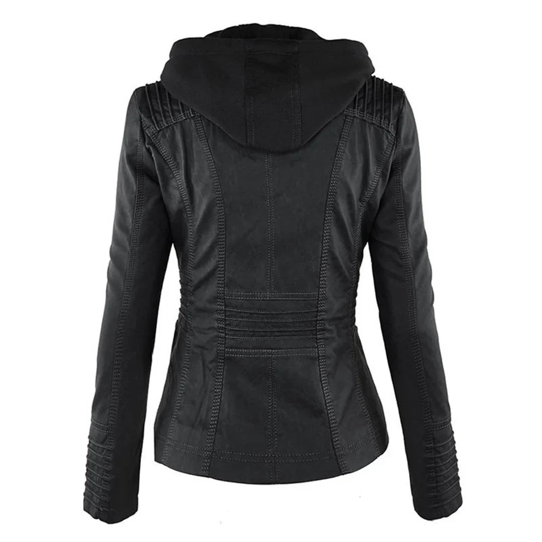 Veste de motard à capuche et poignets côtelés — Amielle Paris