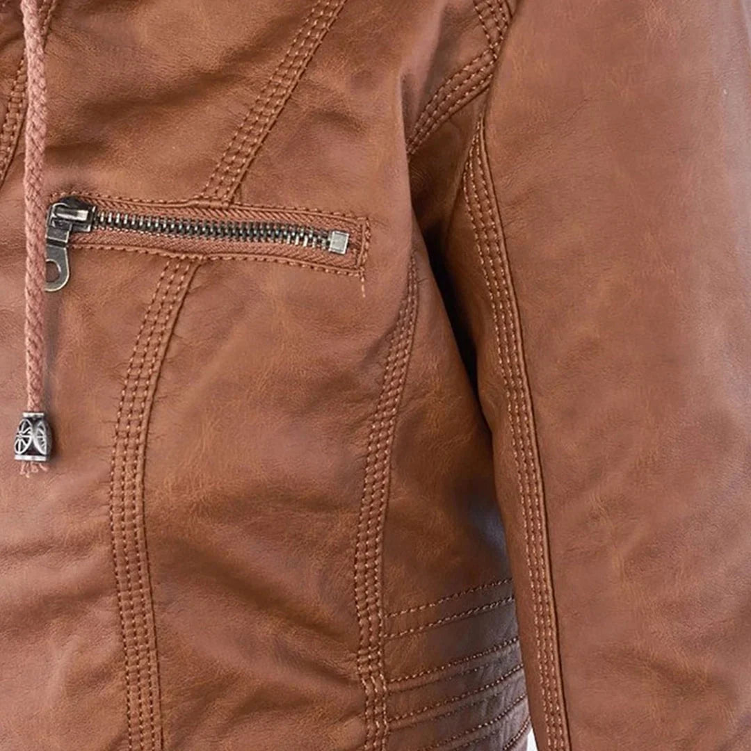 Veste de motard à capuche et poignets côtelés — Amielle Paris