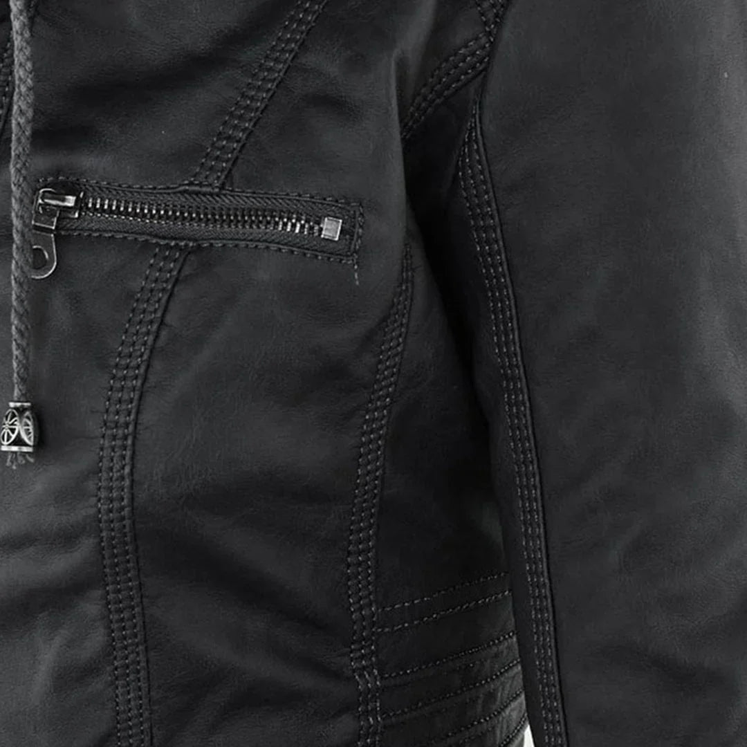 Veste de motard à capuche et poignets côtelés — Amielle Paris