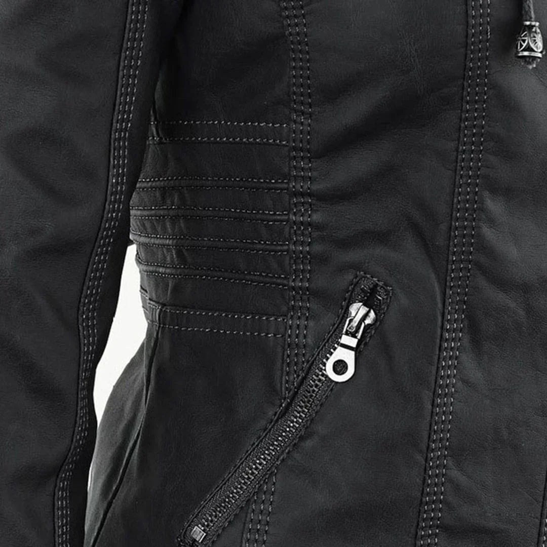 Veste de motard à capuche et poignets côtelés — Amielle Paris