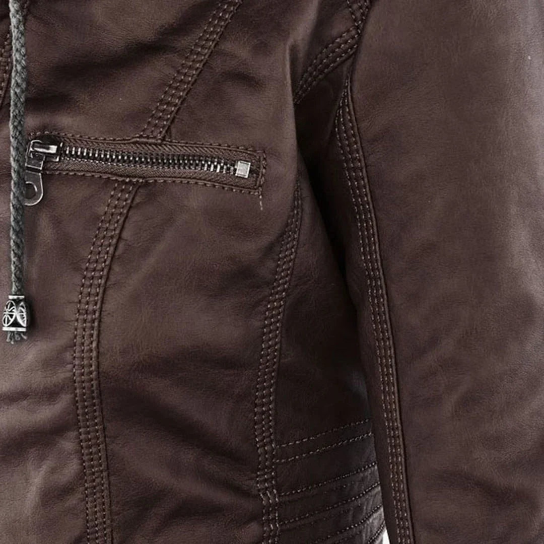 Veste de motard à capuche et poignets côtelés — Amielle Paris
