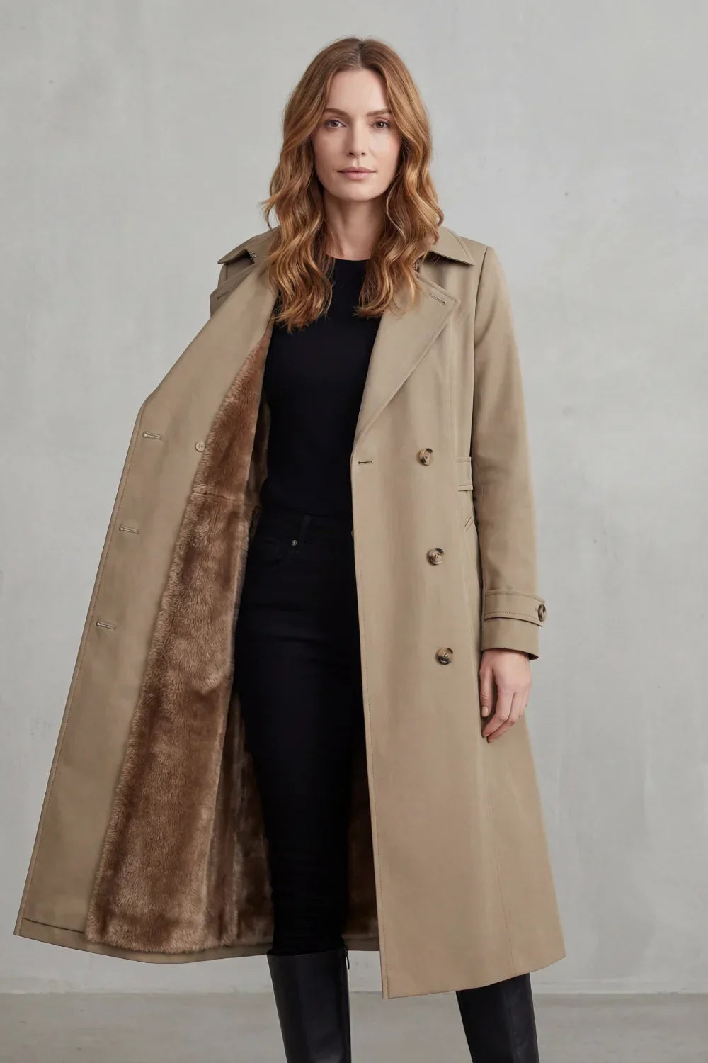 Trench long doublé en fausse fourrure — Amielle Paris