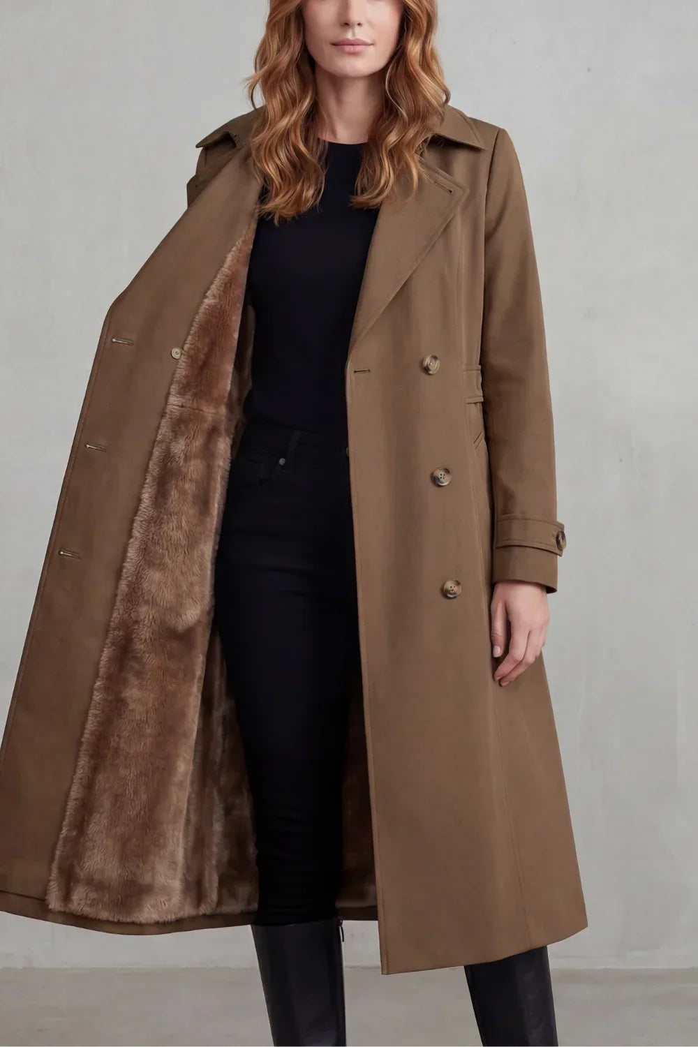 Trench long doublé en fausse fourrure — Amielle Paris