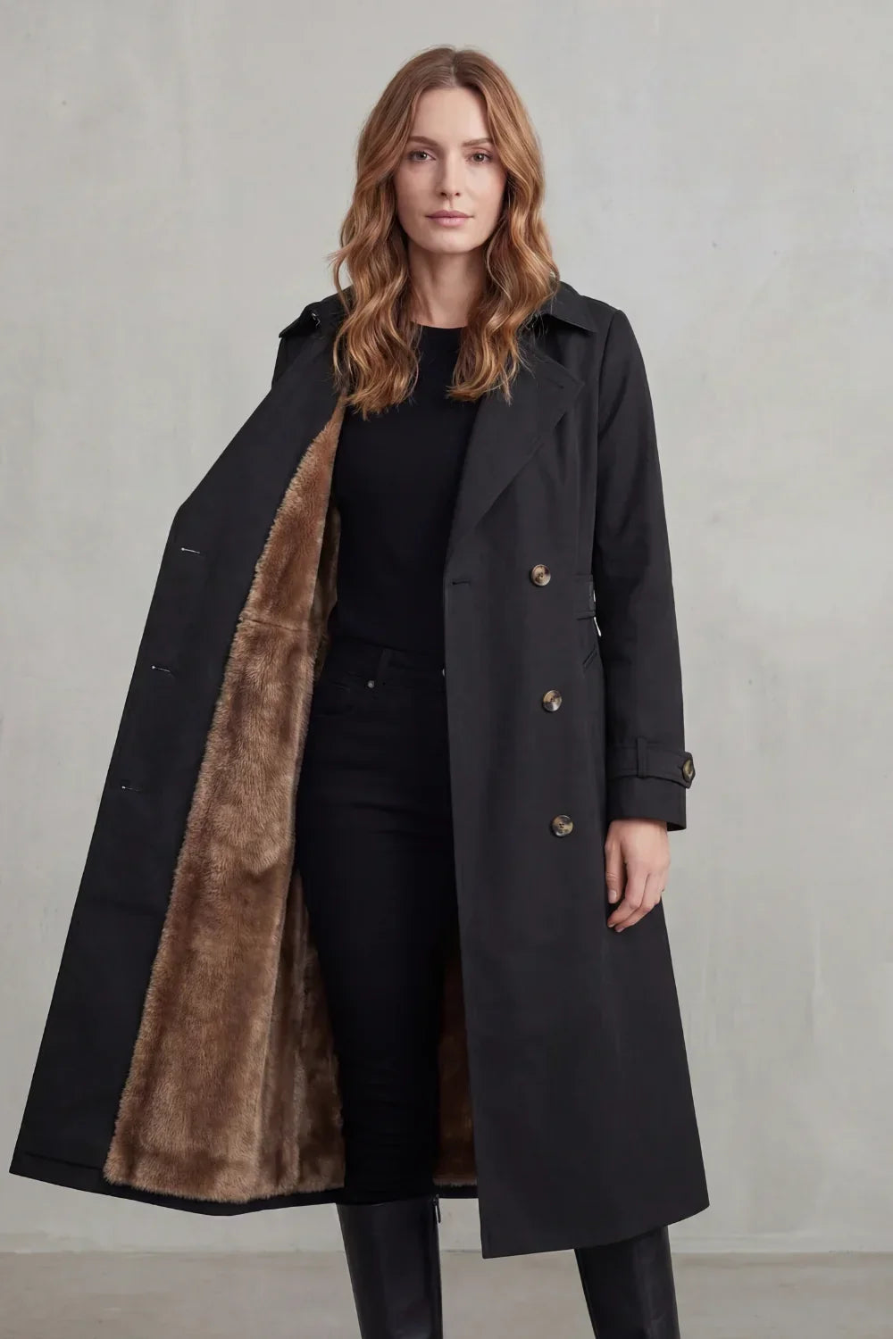 Trench long doublé en fausse fourrure — Amielle Paris