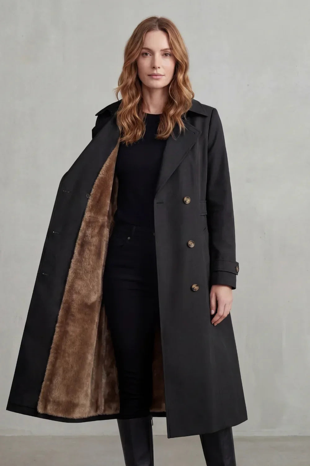 Trench long doublé en fausse fourrure — Amielle Paris