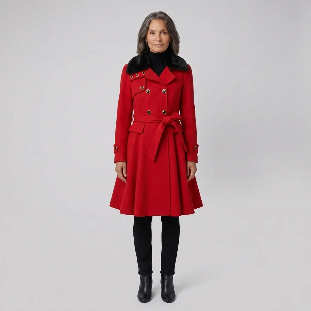 Manteau évasé à col en fausse fourrure — Amielle Paris