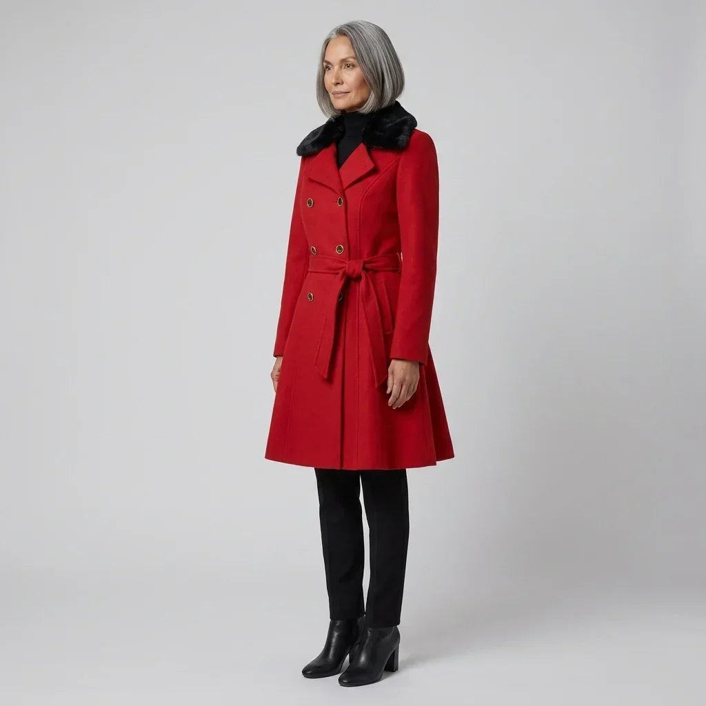 Manteau évasé à col en fausse fourrure — Amielle Paris