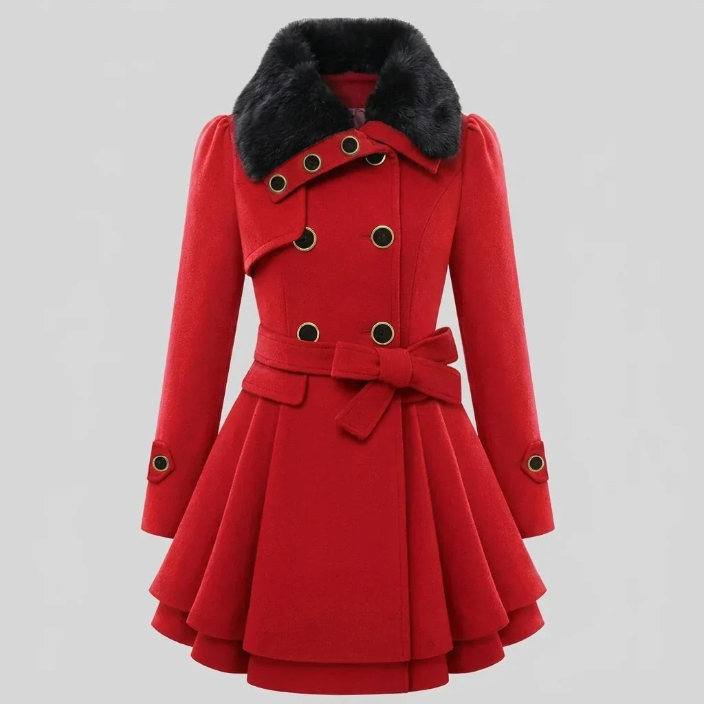 Manteau évasé à col en fausse fourrure — Amielle Paris