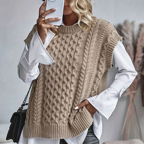 Pull long sans manches torsadé à col rond