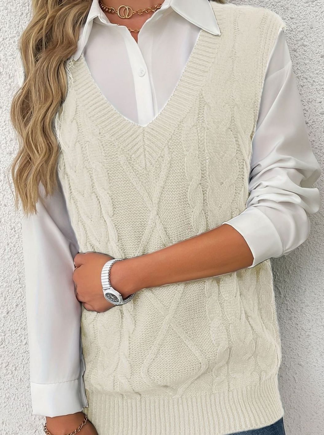 Pull ample sans manches torsadé à col V — Amielle Paris