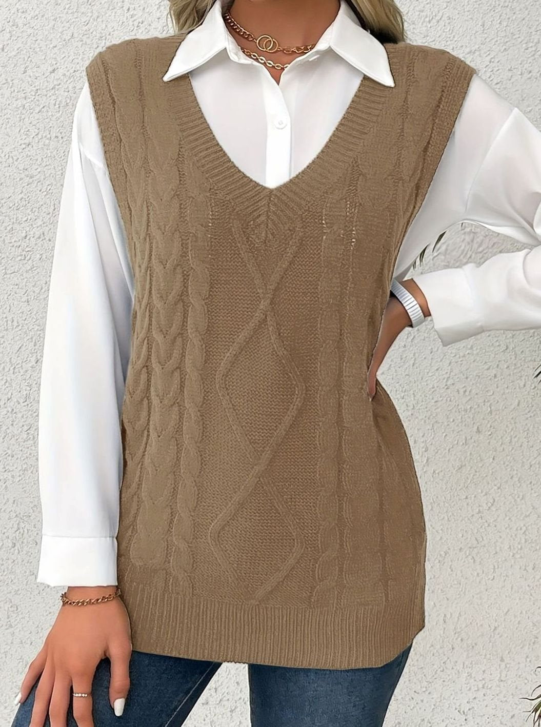 Pull ample sans manches torsadé à col V — Amielle Paris