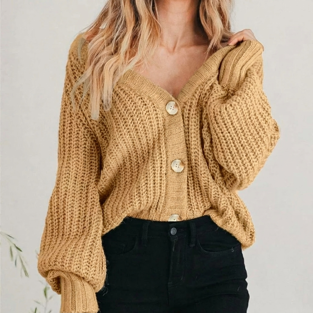 Gilet court en grosse maille à manches ballon — Amielle Paris