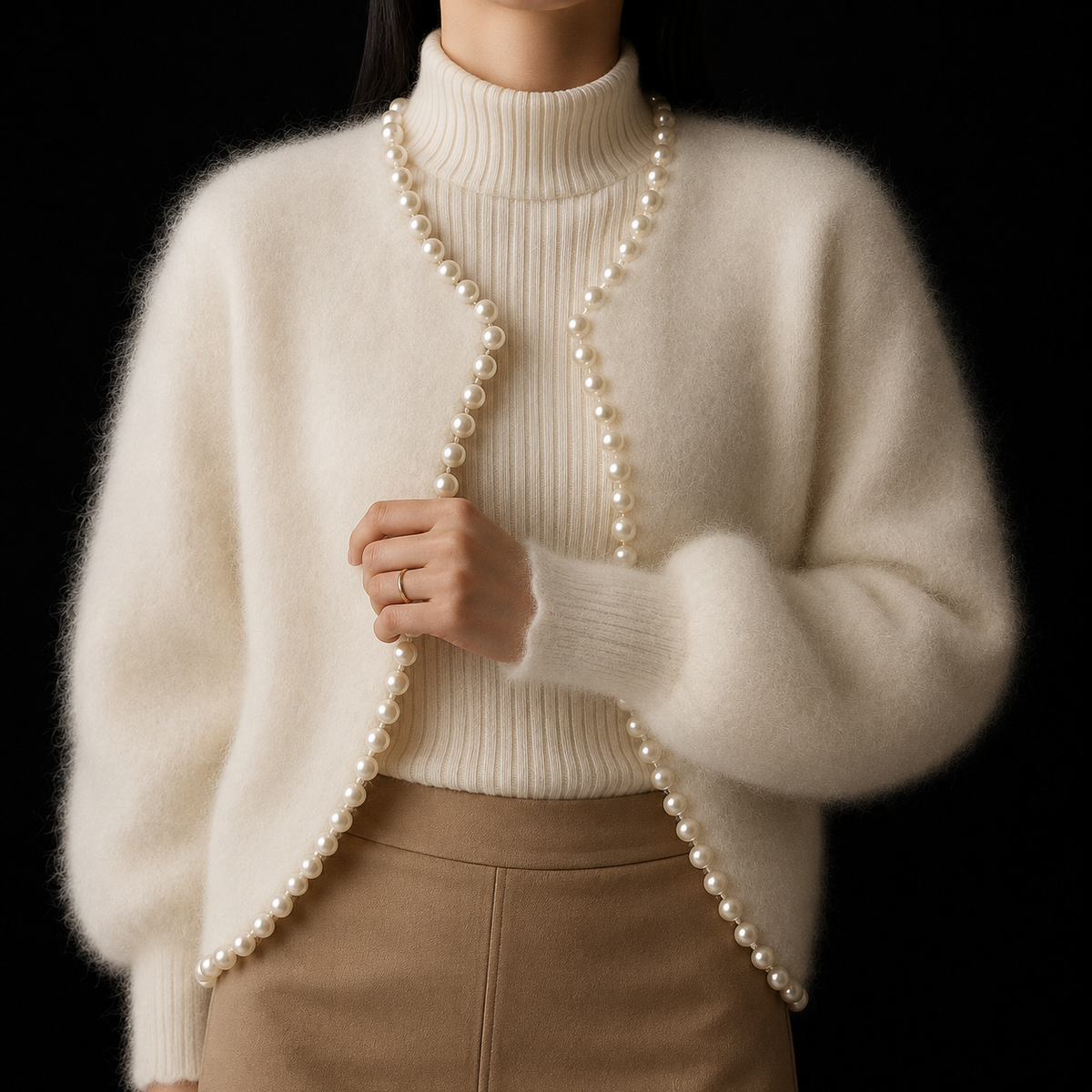 Gilet court duveteux à bordure de perles — Amielle Paris