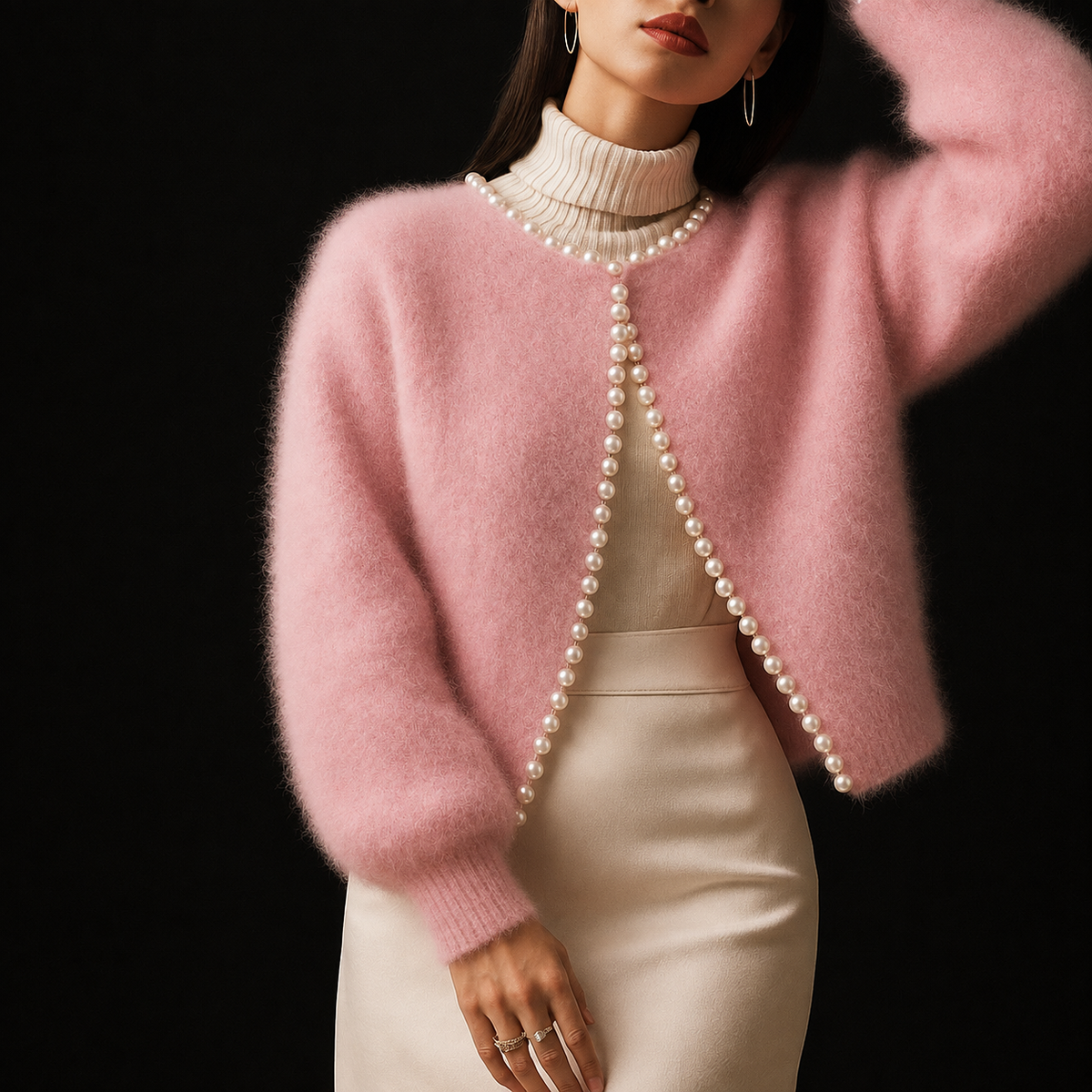 Gilet court duveteux à bordure de perles — Amielle Paris