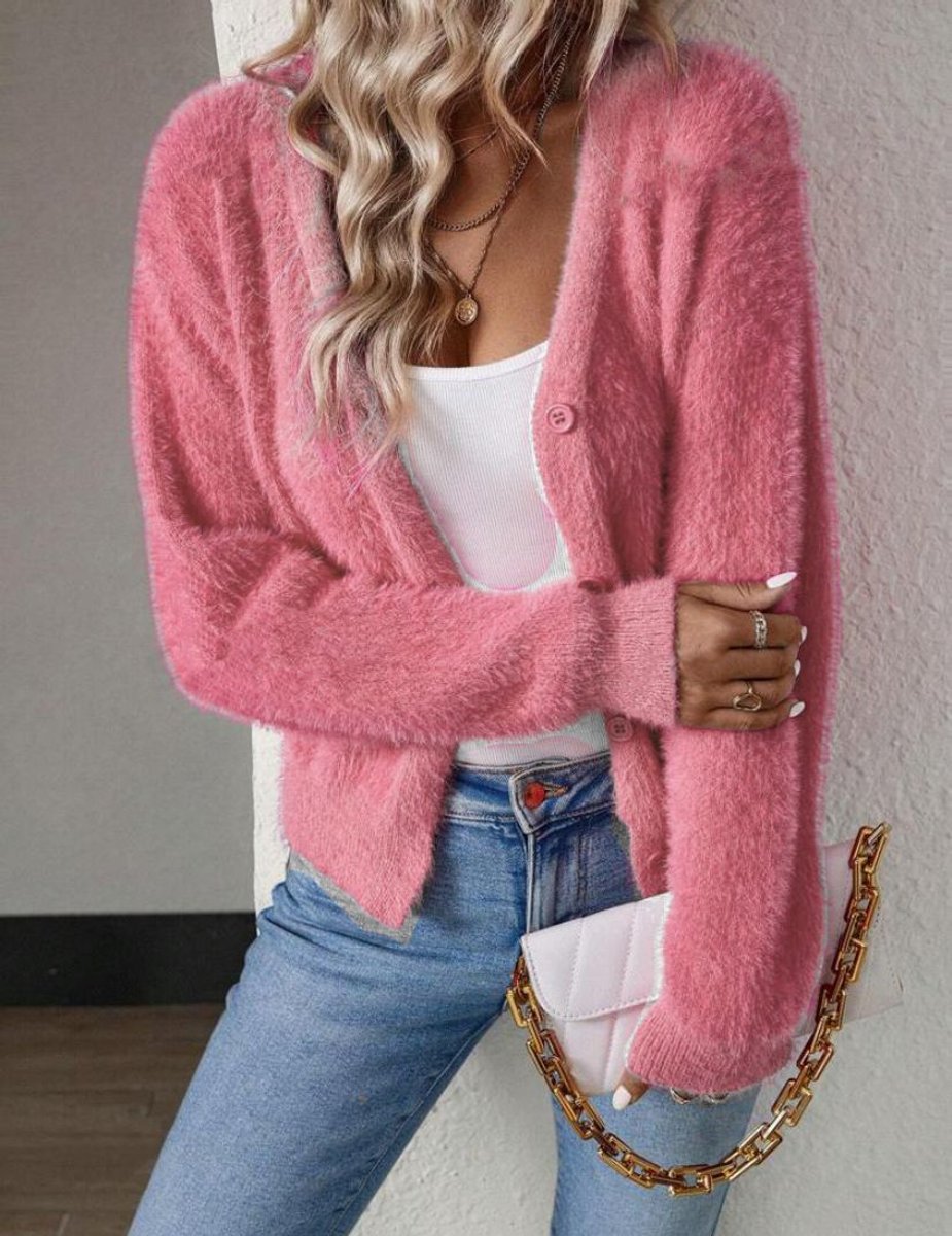 Gilet duveteux boutonné à col V — Amielle Paris
