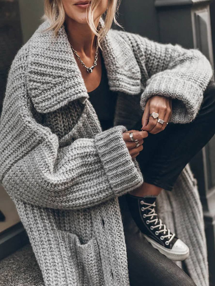 Ruby — Cardigan long côtelé à col châle — Amielle Paris
