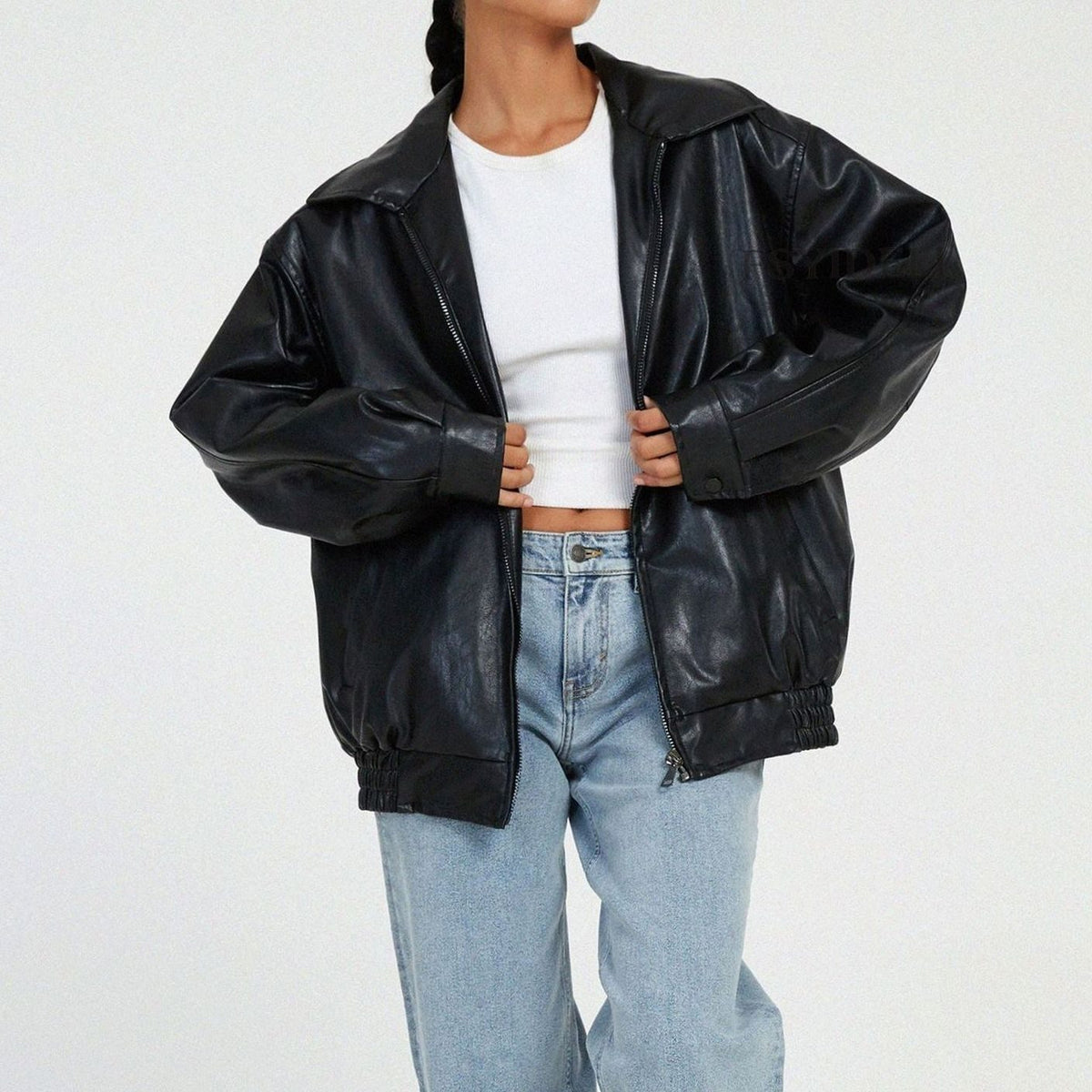 Veste ample aspect cuir à épaules tombantes — Amielle Paris