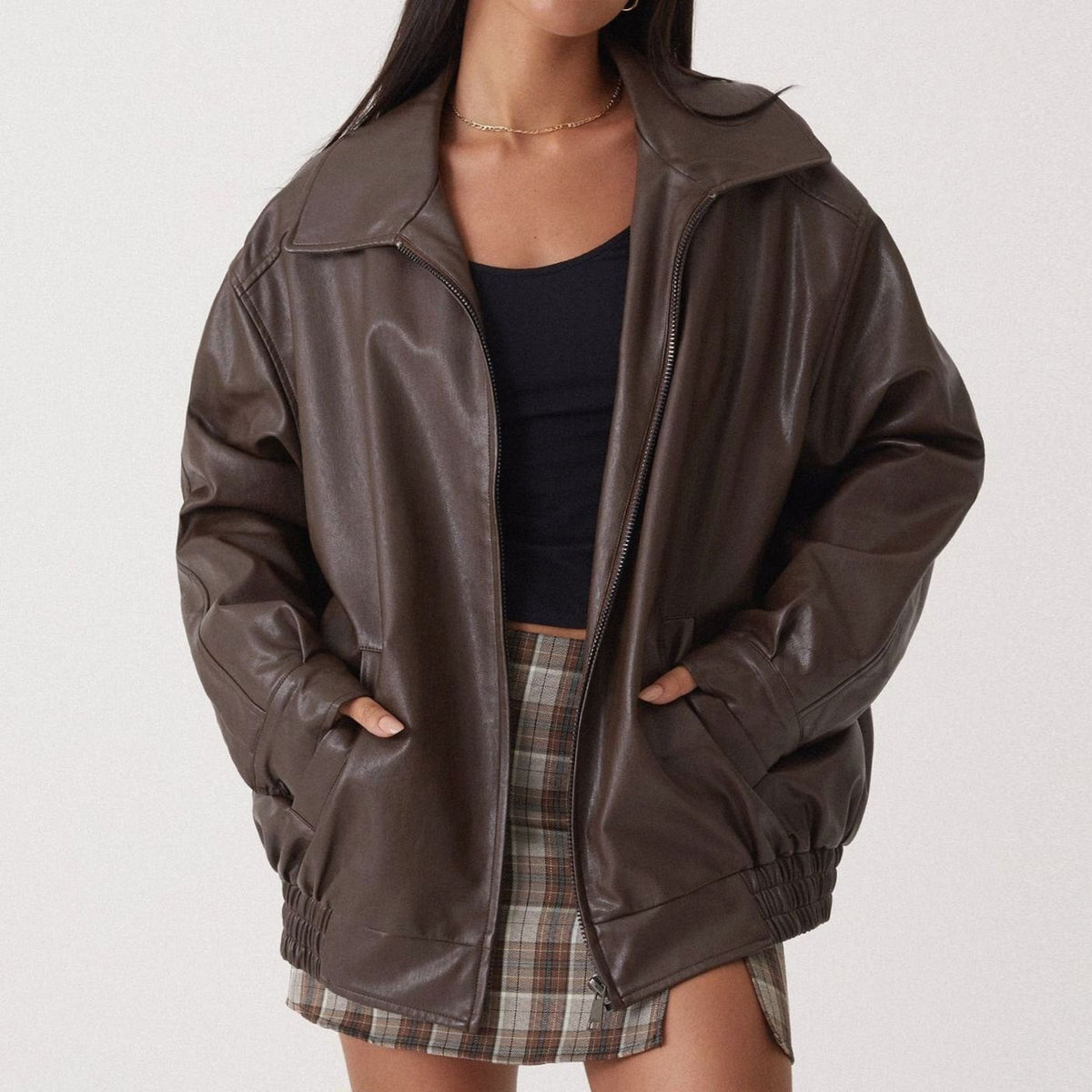Veste ample aspect cuir à épaules tombantes — Amielle Paris