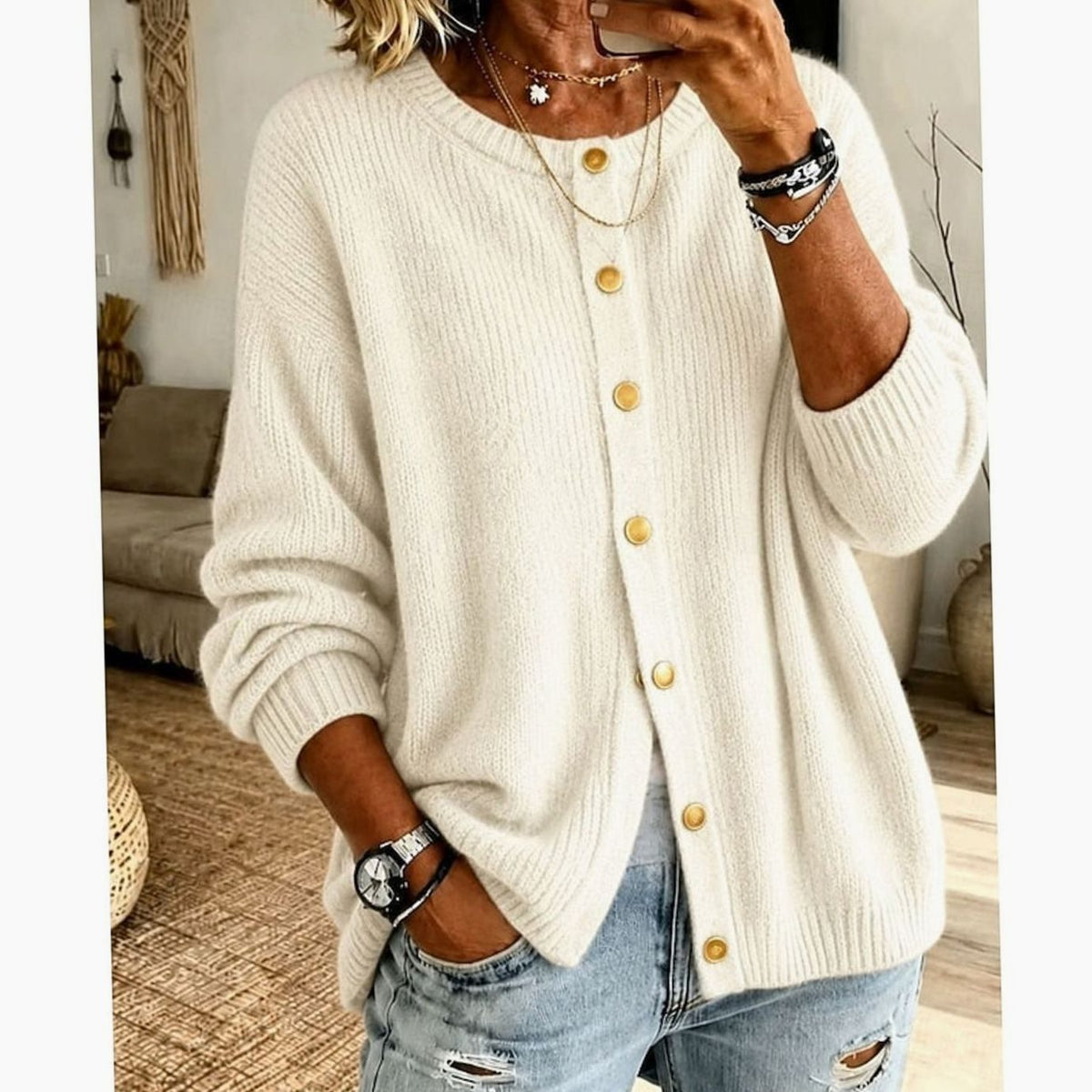 Gilet ample boutonné à col rond — Amielle Paris