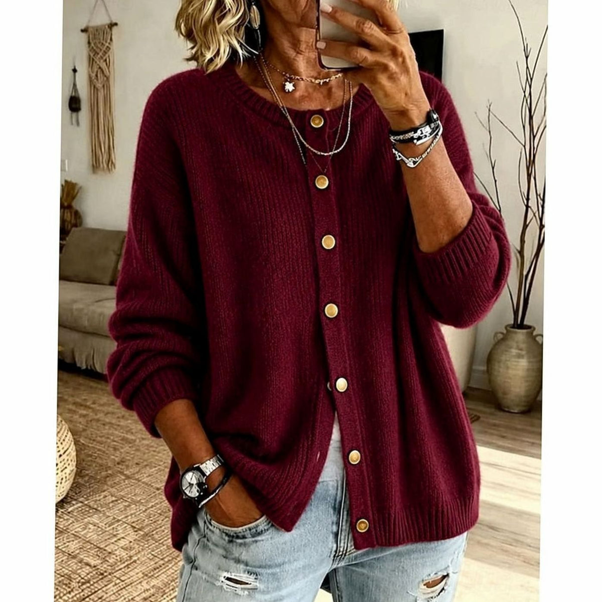Gilet ample boutonné à col rond — Amielle Paris