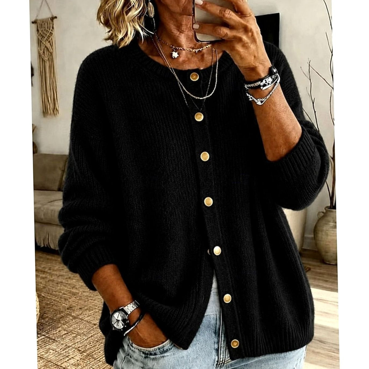 Gilet ample boutonné à col rond — Amielle Paris