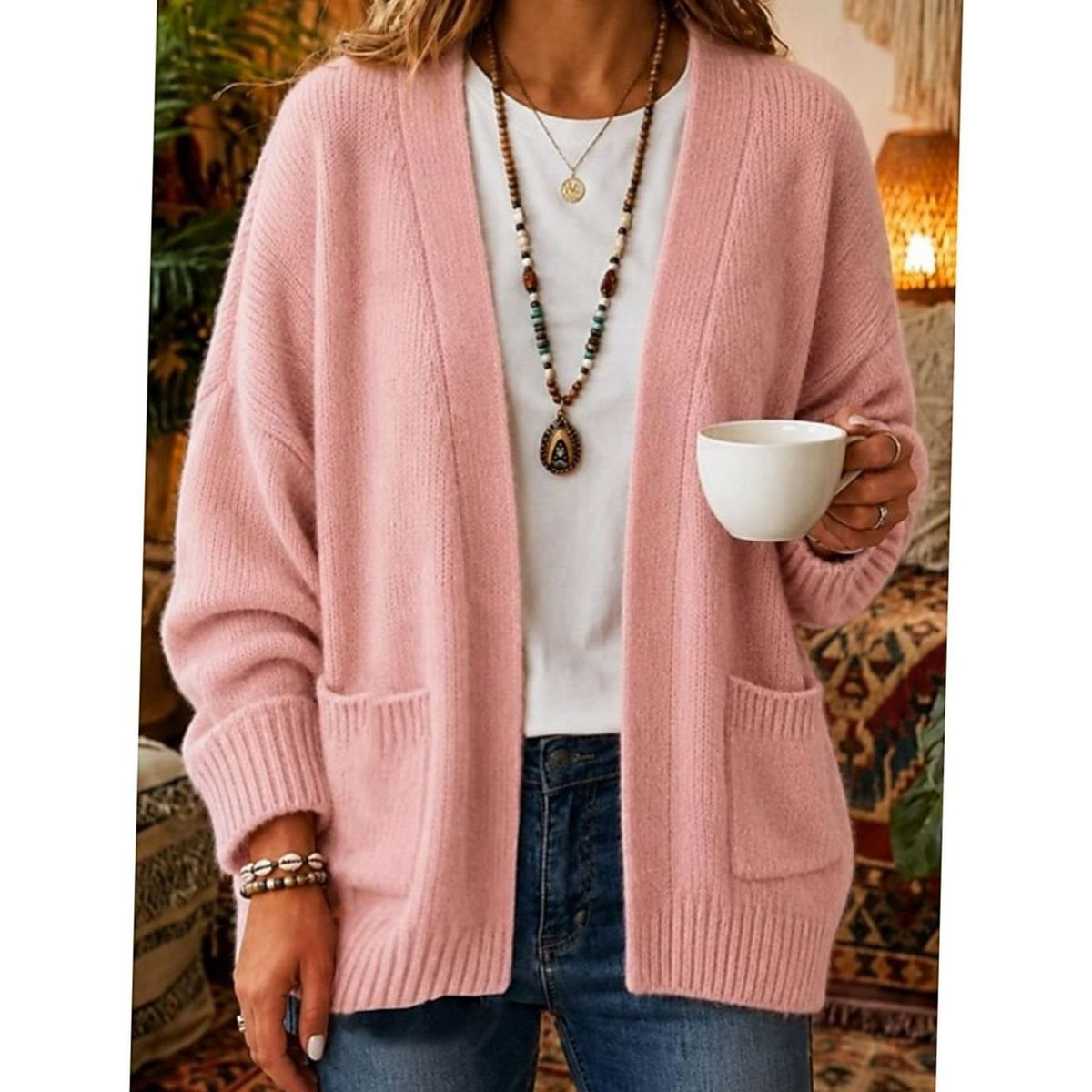 Gilet ouvert en maille à poches plaquées — Amielle Paris