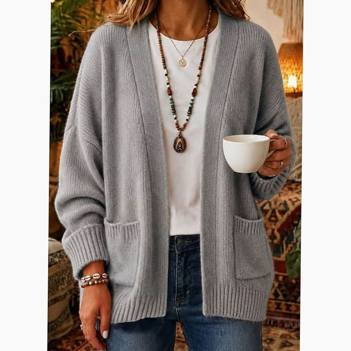 Gilet ouvert en maille à poches plaquées — Amielle Paris