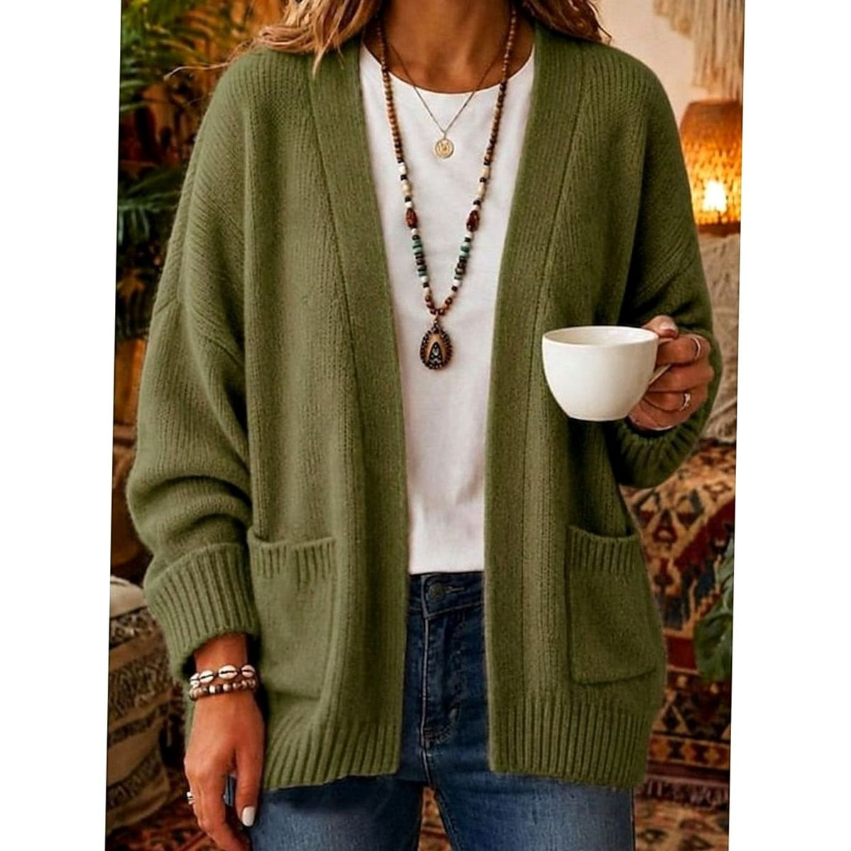 Gilet ouvert en maille à poches plaquées — Amielle Paris