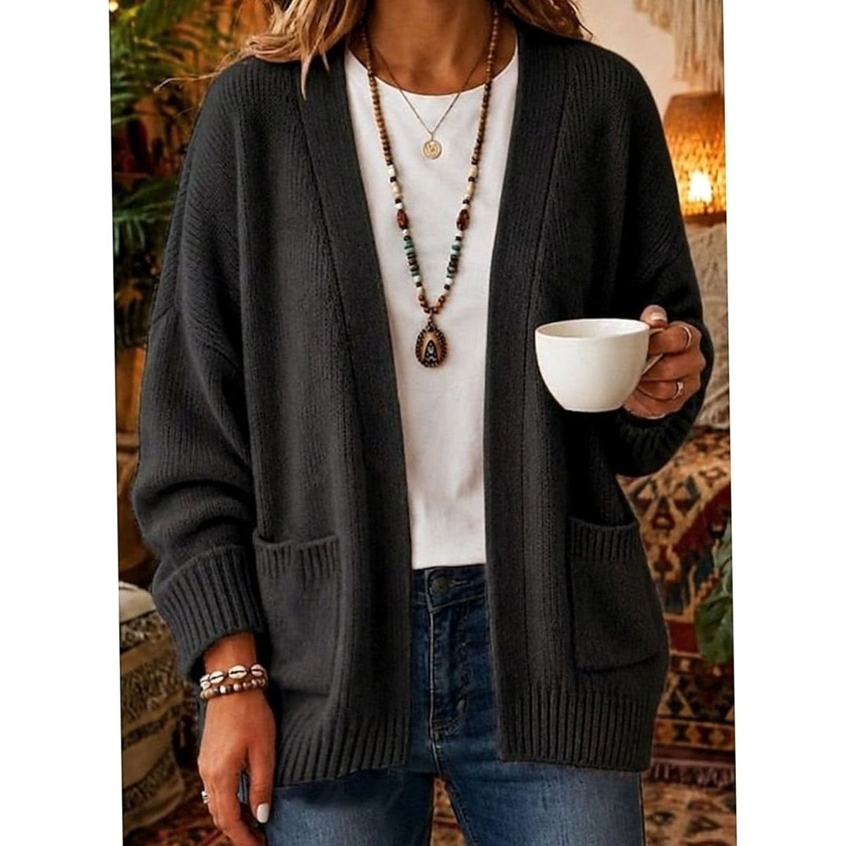 Gilet ouvert en maille à poches plaquées — Amielle Paris