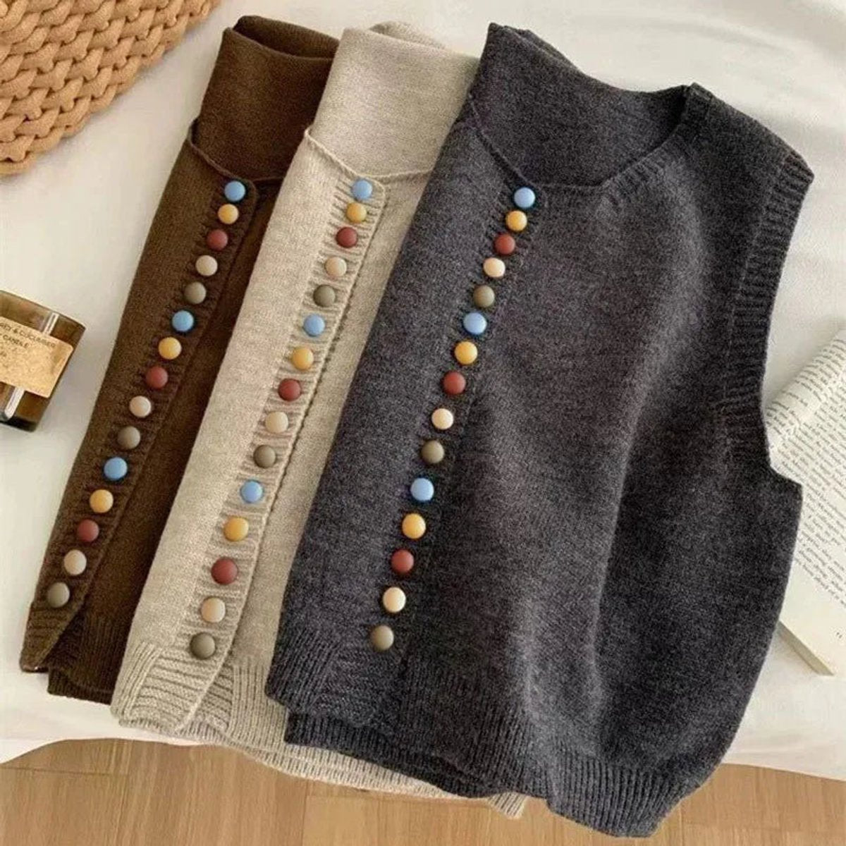 Gilet sans manches boutonné à col rond — Amielle Paris