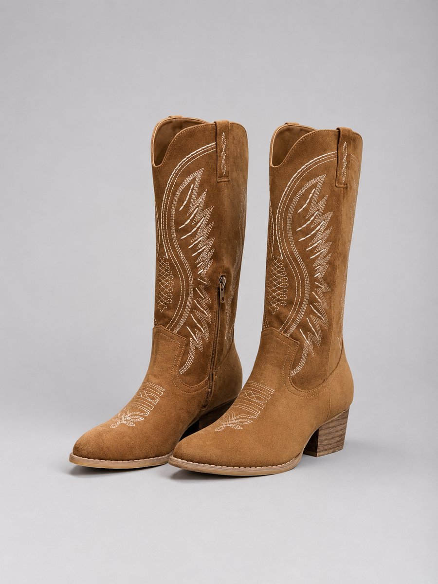 Bottes western aspect daim à bout pointu — Amielle Paris